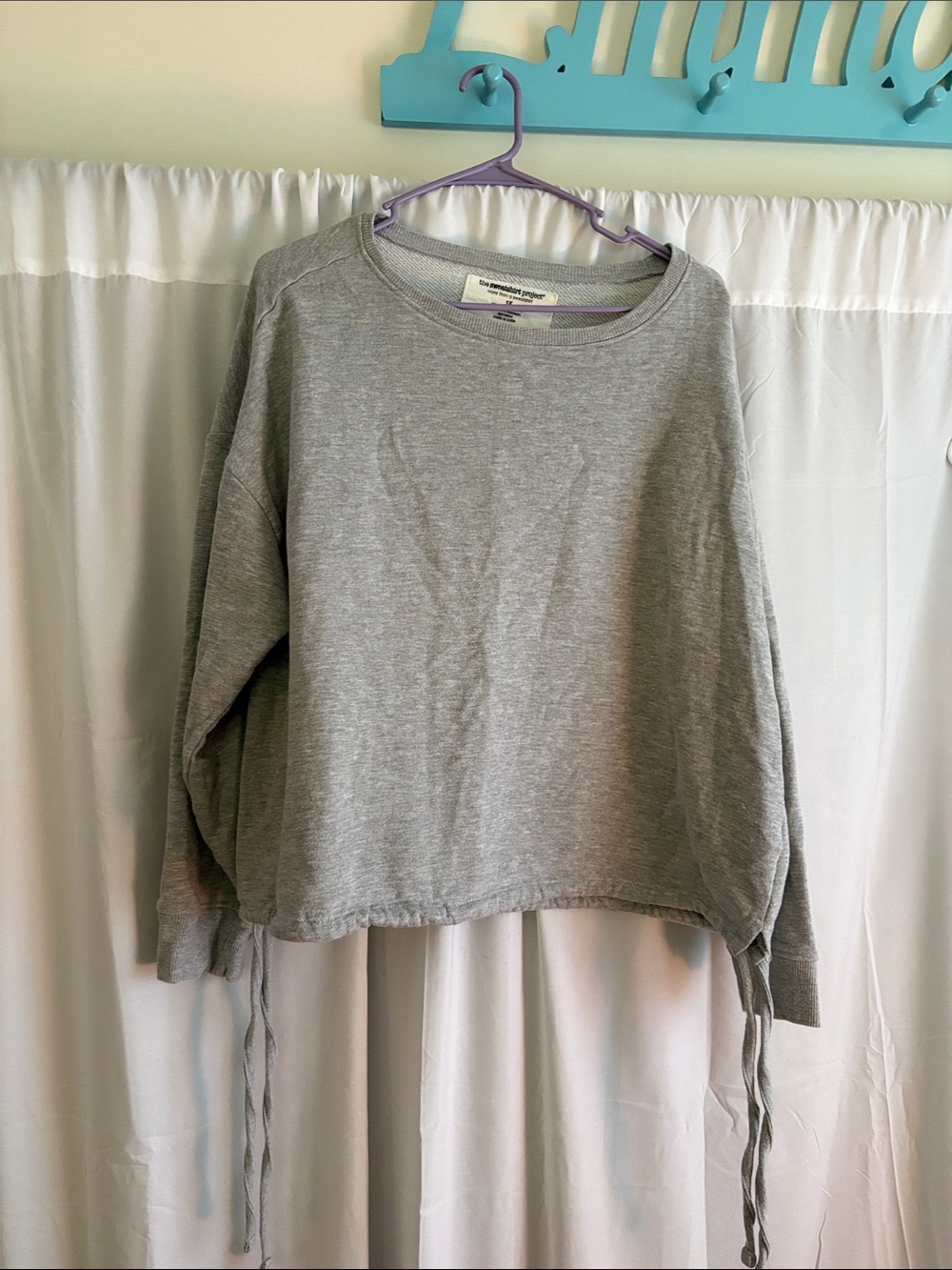 Gray Crewneck Drawstring Hem Sweater